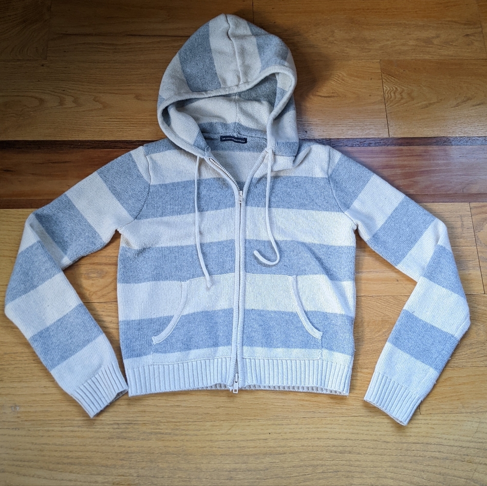 BRANDY MELVILLE Striped wool Hoodie, Full Zip